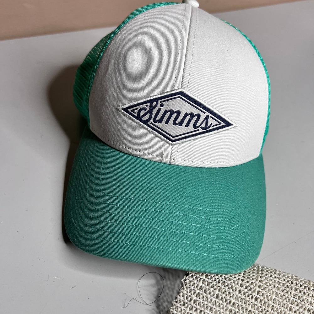 Simms Fishing Products‎ Trucker Hat Teal White Mesh Snapback Cap Mens Adjustable